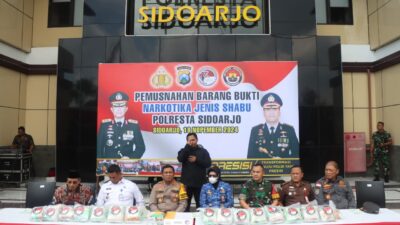 Polresta Sidoarjo Musnahkan Barang Bukti Narkoba Senilai Rp 30 Miliar